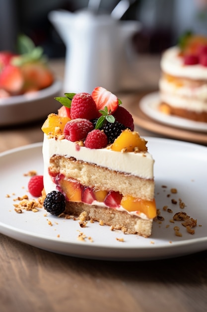 Delicious cake with raspberries