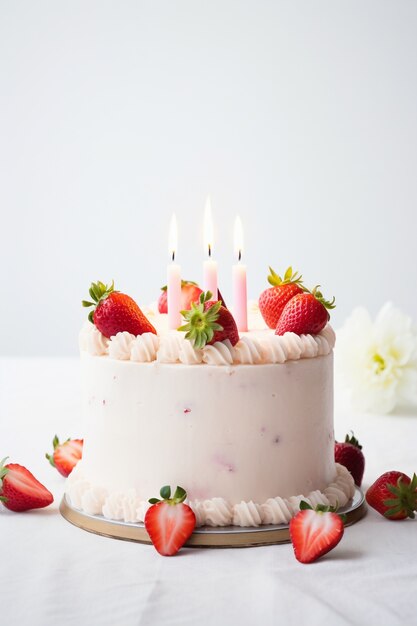 Delicious cake with strawberries