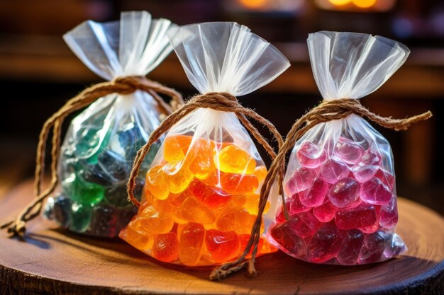 Delicious candy in bags arrangement