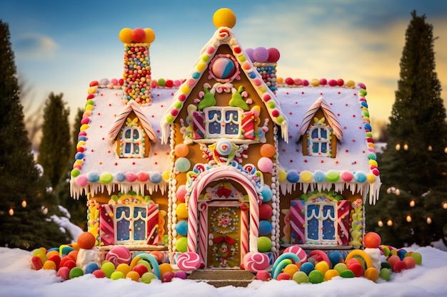 Free Photo delicious candy house fairytale concept