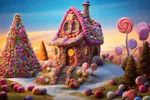 Free photo delicious candy house fairytale concept