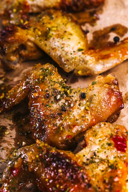 Free photo delicious chicken wings on wooden table