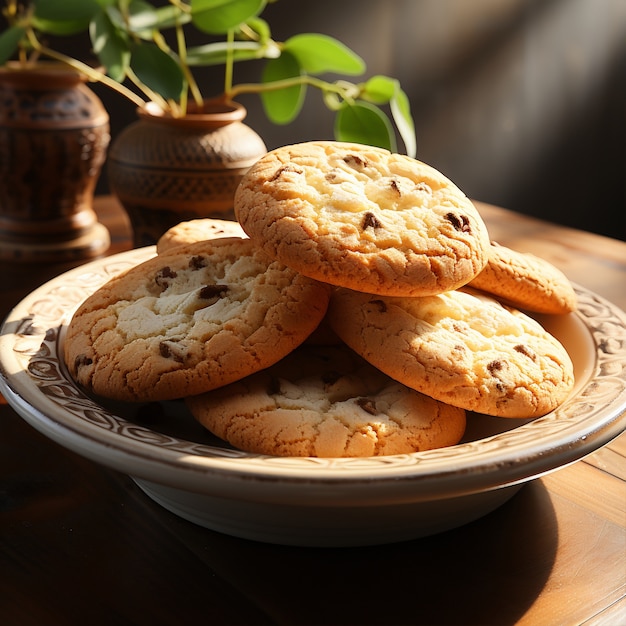 Free Photo delicious chocolate chip cookies arrangement