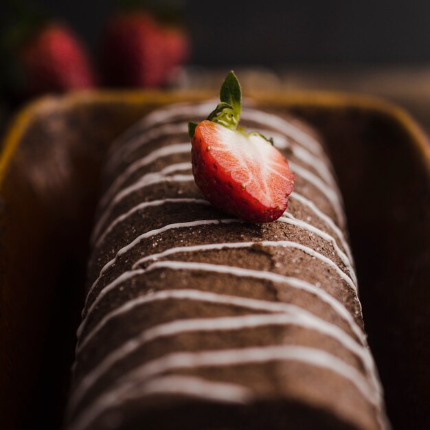 Delicious chocolate dessert with strawberry