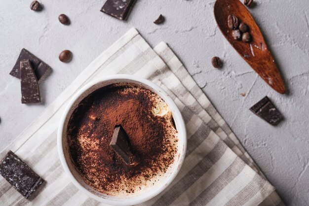 Delicious chocolate desserts in white ceramic bowl