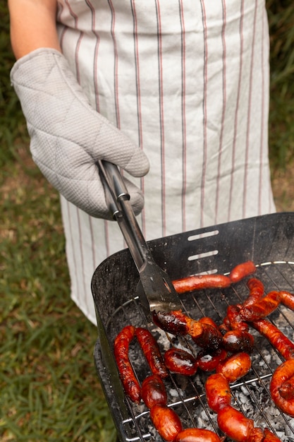 Free photo delicious chorizo sausage on grill