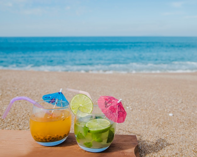 Delicious cocktails served on beach