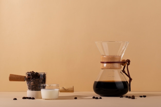 Delicious coffee cup and milk arrangement