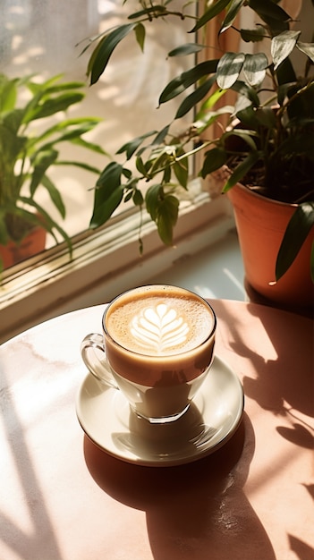 Delicious coffee cup with plants