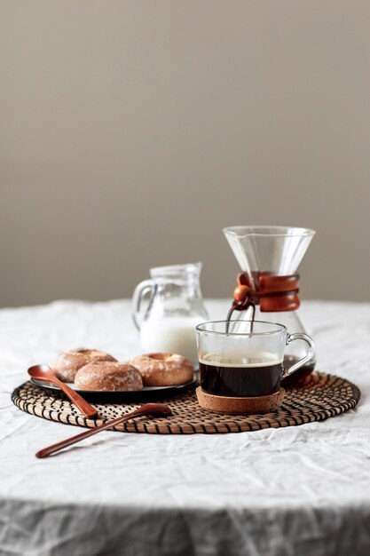 Delicious coffee with pastries ready to be served