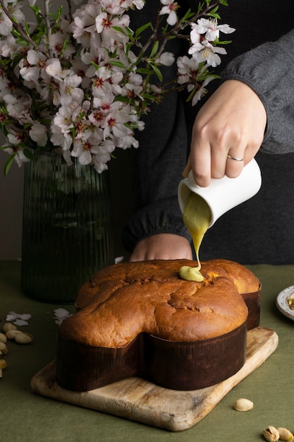 Delicious colomba and pistachio high angle