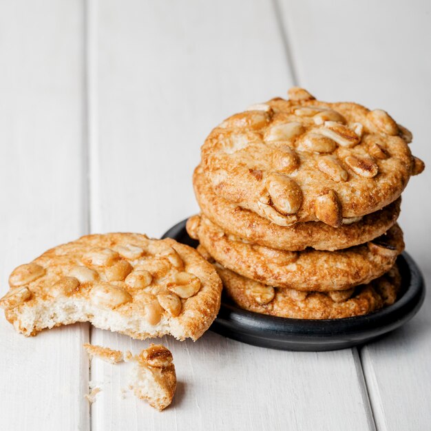 Delicious cookies with nuts close up