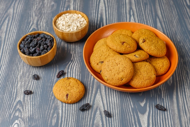 Delicious cookies with raisin and oatmeal,top view