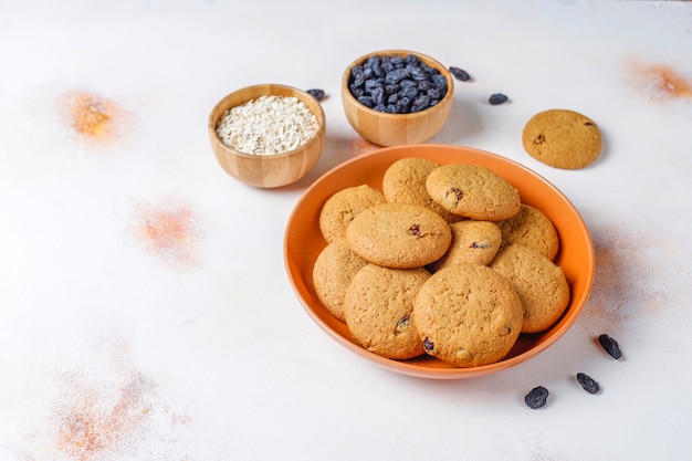 Delicious cookies with raisin and oatmeal,top view