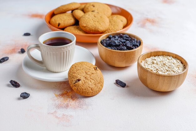 Delicious cookies with raisin and oatmeal,top view