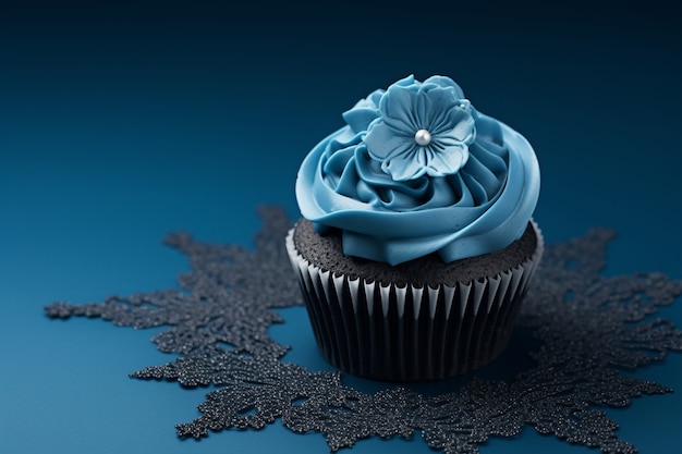 Free photo delicious cupcake with blue icing