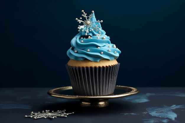 Free photo delicious cupcake with blue icing