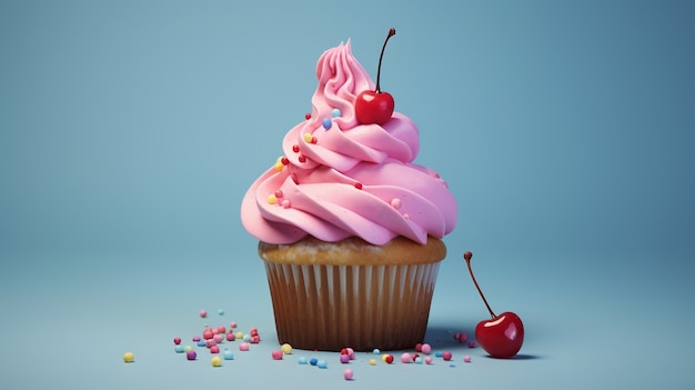 Free photo delicious cupcake with cherries