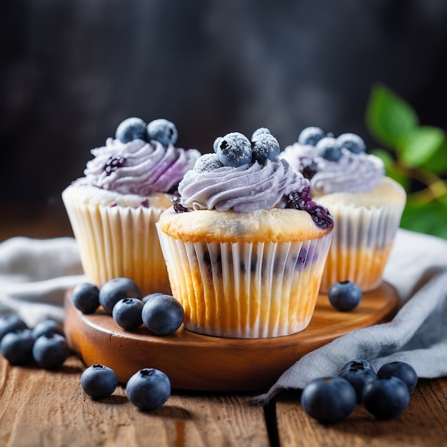 Free photo delicious cupcakes with blueberries