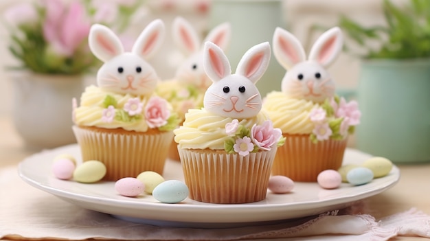 Delicious cupcakes with bunnies