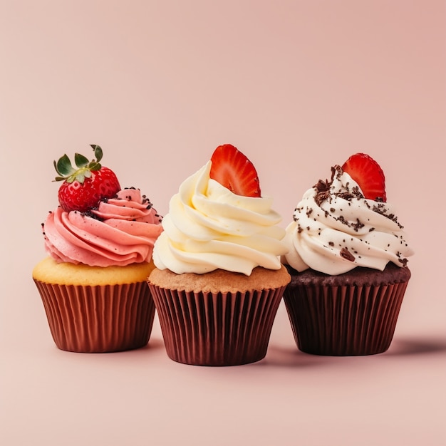 Free photo delicious cupcakes with strawberries