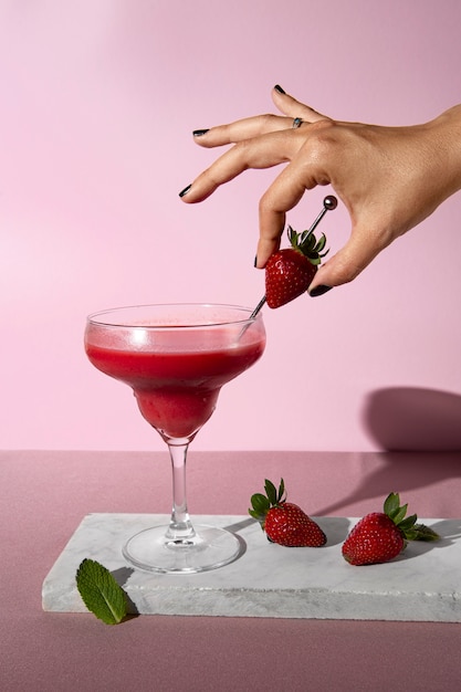 Delicious daiquiri cocktail with strawberries