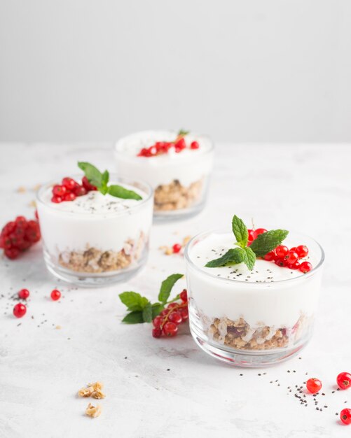 Delicious dessert with fruit and yogurt