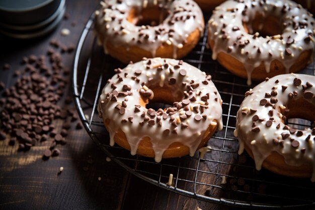 Delicious donuts with chocolate topping