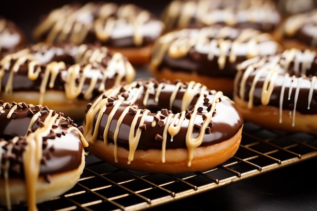 Delicious donuts with chocolate topping