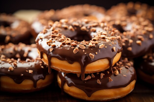 Delicious donuts with chocolate topping