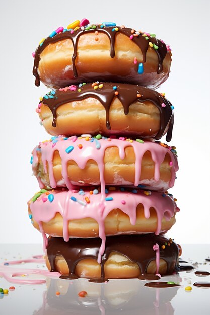 Delicious donuts with topping arrangement