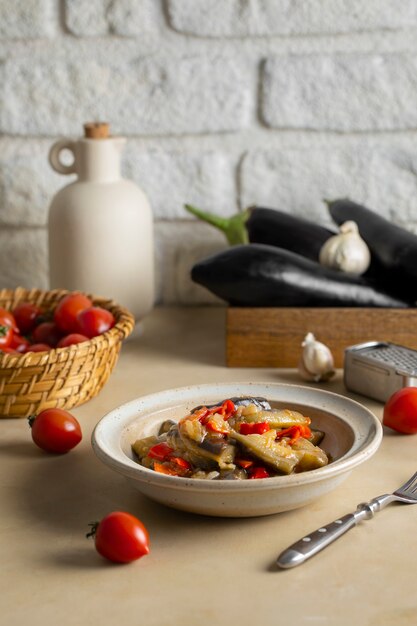 Delicious eggplant dish arrangement