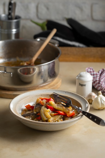 Free Photo delicious eggplant dish arrangement