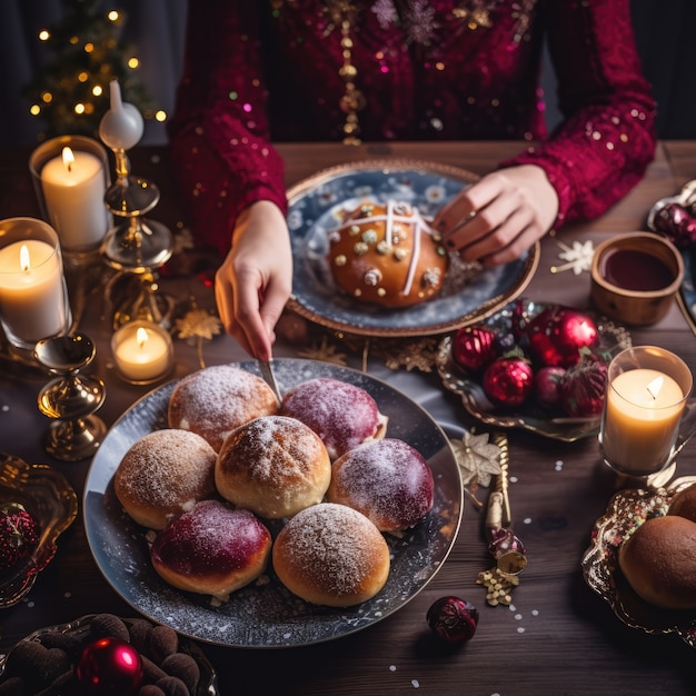 Delicious food prepared for jewish hanukkah celebration