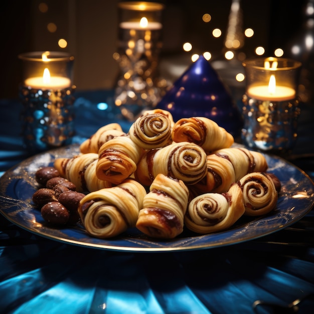 Delicious food prepared for jewish hanukkah celebration