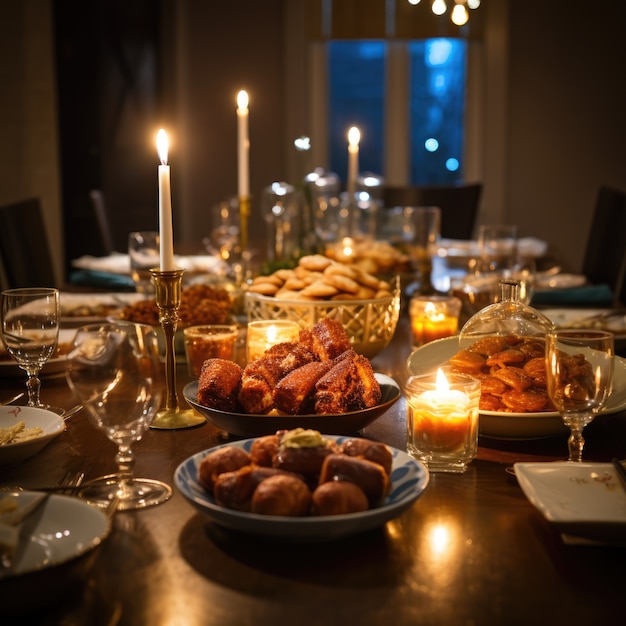 Free photo delicious food prepared for jewish hanukkah celebration