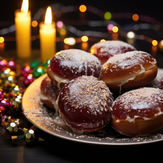 Delicious food prepared for jewish hanukkah celebration