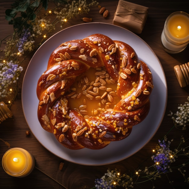 Delicious food prepared for jewish hanukkah celebration