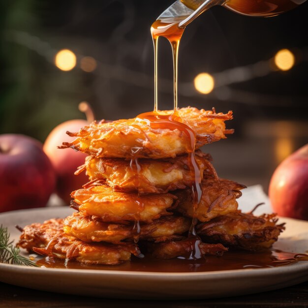 Delicious food prepared for jewish hanukkah celebration