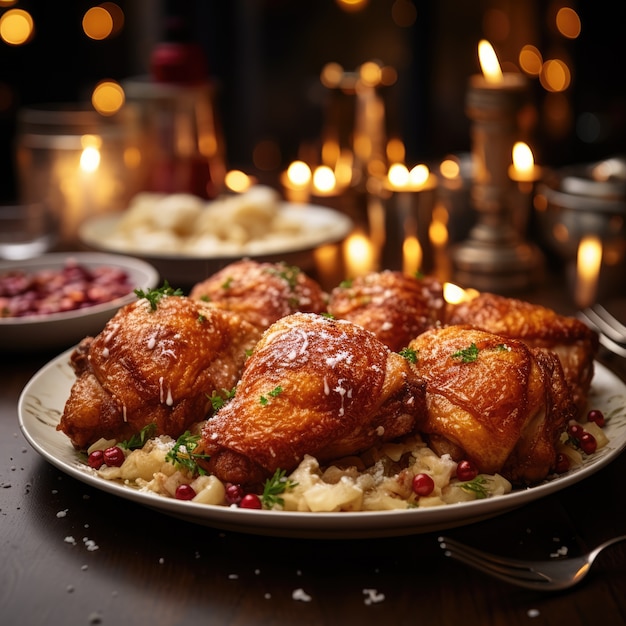 Delicious food prepared for jewish hanukkah celebration