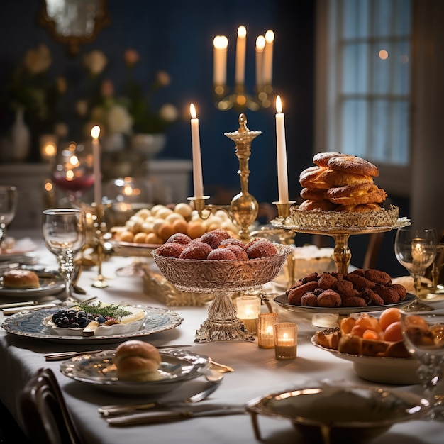 Delicious food prepared for jewish hanukkah celebration