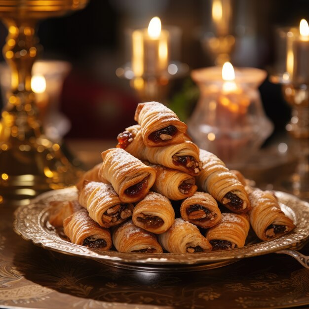 Delicious food prepared for jewish hanukkah celebration