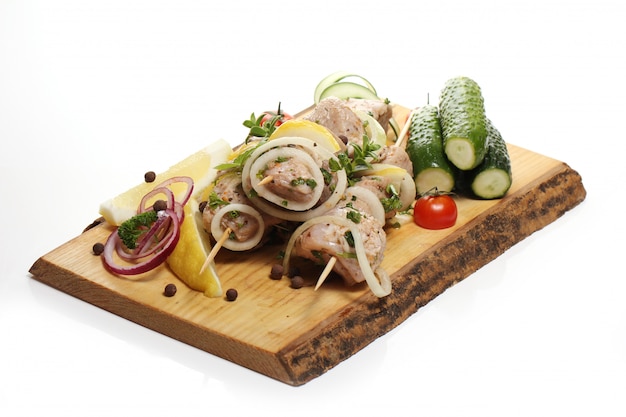 Delicious food on a wooden board