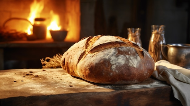 Delicious fresh bread on table