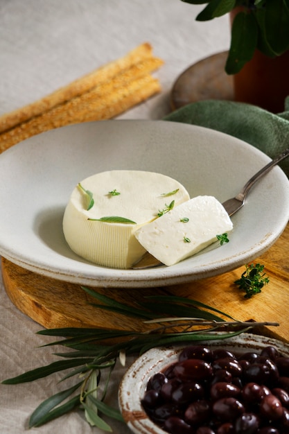 Delicious fresh cheese still life