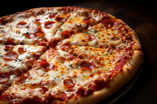 A delicious freshly made pizza on a black background