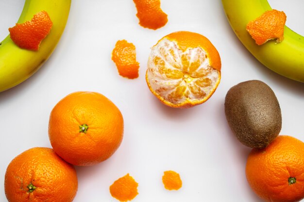 Delicious fruits colorful vitamine riched mellow fruits on white floor