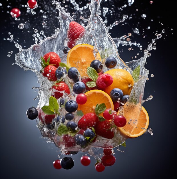 Delicious fruits with water