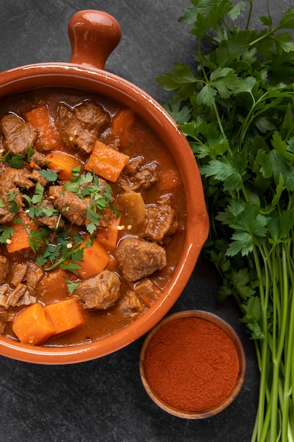 Free Photo delicious goulash stew on table