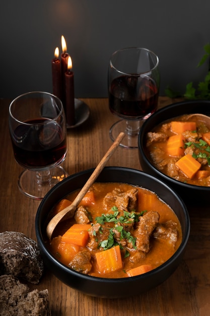 Free Photo delicious goulash stew on table